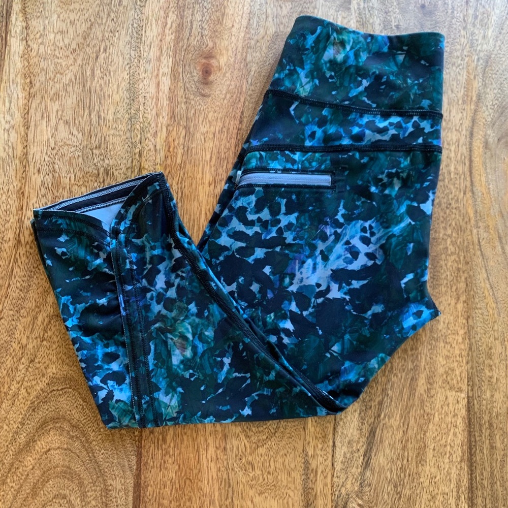 Lululemon Top speed crop leggings, blue/green, 4